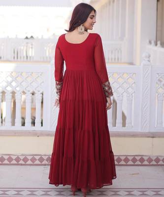 Maroon faux georgette zari pipe embroidered work designer gown 2