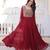 Maroon faux georgette zari pipe embroidered work designer gown