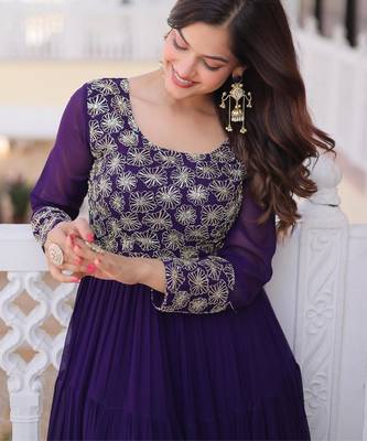 Purple faux georgette zari pipe embroidered work designer gown 3