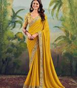Yellow georgette embriodered lace saree with blouse piece.