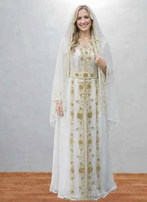 Luxurious White Kaftan With Gold Work Stitched Dress 1