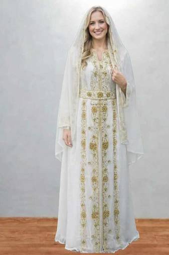 Luxurious White Kaftan With Gold Work Stitched Dress