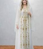 Luxurious White Kaftan With Gold Work Stitched Dress