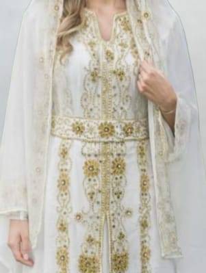 Luxurious White Kaftan With Gold Work Stitched Dress 2