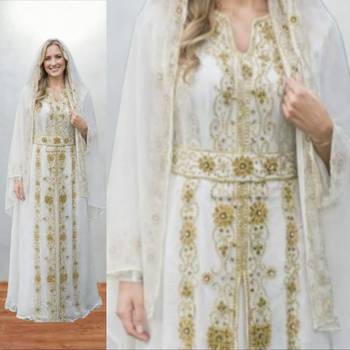 Luxurious White Kaftan With Gold Work Stitched Dress 3