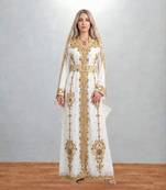 Luxurious White Kaftan With Gold Work Stitched Dress
