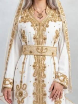 Luxurious White Kaftan With Gold Work Stitched Dress 2