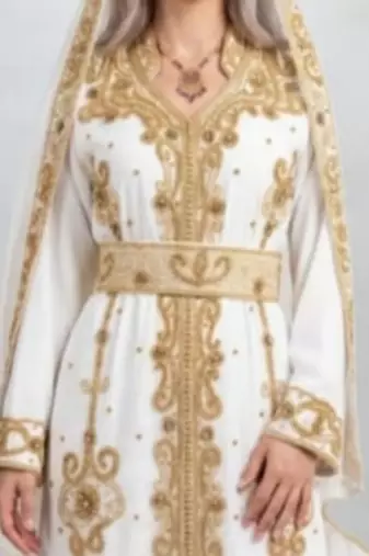 Luxurious White Kaftan With Gold Work Stitched Dress