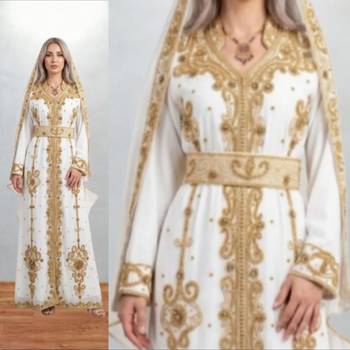 Luxurious White Kaftan With Gold Work Stitched Dress 3