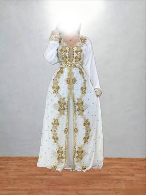 Luxurious White Kaftan With Gold Work Stitched Dress 1