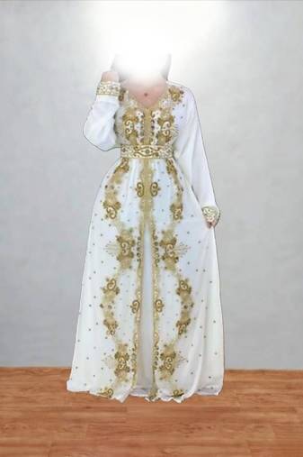 Luxurious White Kaftan With Gold Work Stitched Dress