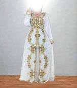 Luxurious White Kaftan With Gold Work Stitched Dress