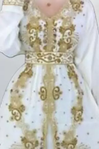Luxurious White Kaftan With Gold Work Stitched Dress