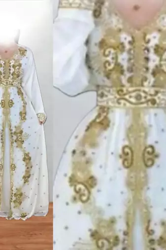 Luxurious White Kaftan With Gold Work Stitched Dress