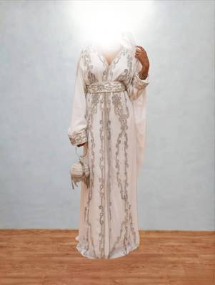 Luxurious White Kaftan With Silver Work Stitched Dress 1