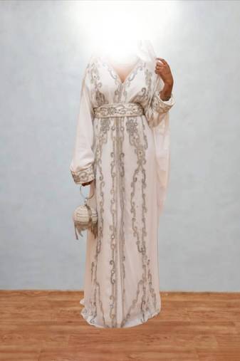 Luxurious White Kaftan With Silver Work Stitched Dress