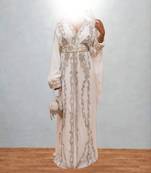 Luxurious White Kaftan With Silver Work Stitched Dress