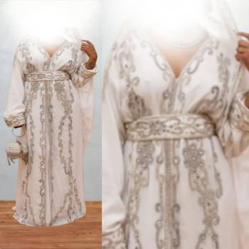 Luxurious White Kaftan With Silver Work Stitched Dress 2