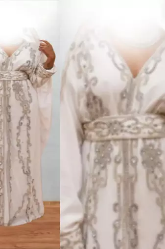 Luxurious White Kaftan With Silver Work Stitched Dress