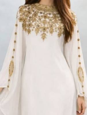 Luxurious White Kaftan With Gold Work Stitched Dress 2