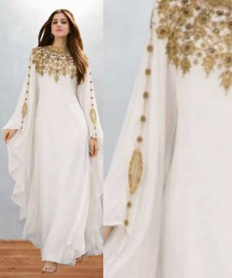 Luxurious White Kaftan With Gold Work Stitched Dress 3