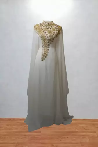 Luxurious White Kaftan With Gold Work Stitched Dress