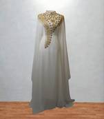 Luxurious White Kaftan With Gold Work Stitched Dress