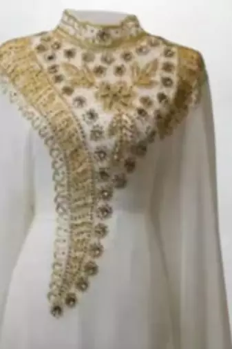 Luxurious White Kaftan With Gold Work Stitched Dress