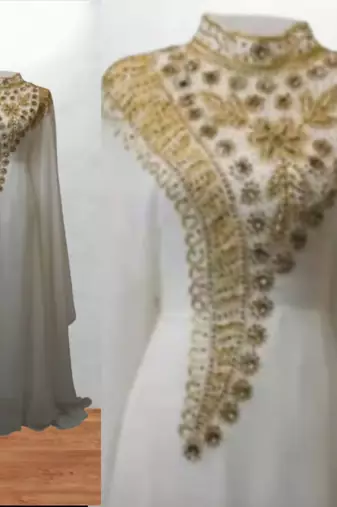 Luxurious White Kaftan With Gold Work Stitched Dress