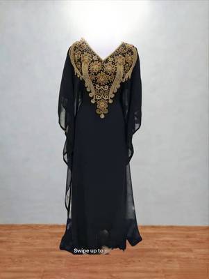 Luxurious Black Kaftan With Gold Work Stitched Dress 1