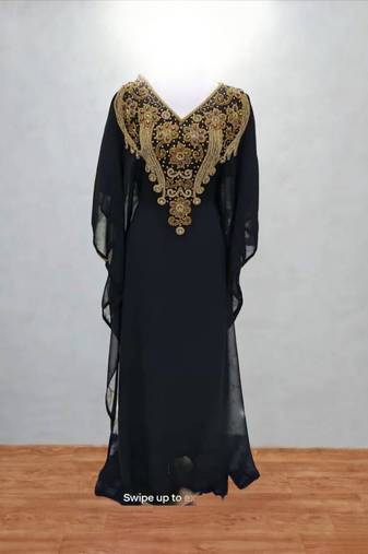 Luxurious Blackw Kaftan With Gold Work Stitched Dress
