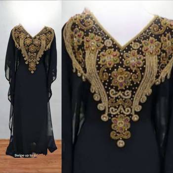 Luxurious Black Kaftan With Gold Work Stitched Dress 3