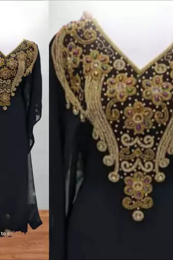 Luxurious Black Kaftan With Gold Work Stitched Dress
