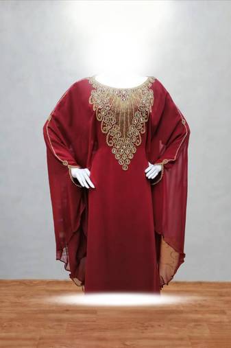 Luxurious Maroon Kaftan With Gold Work Stitched Dress