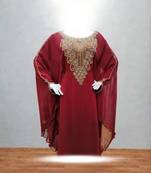 Luxurious Maroon Kaftan With Gold Work Stitched Dress