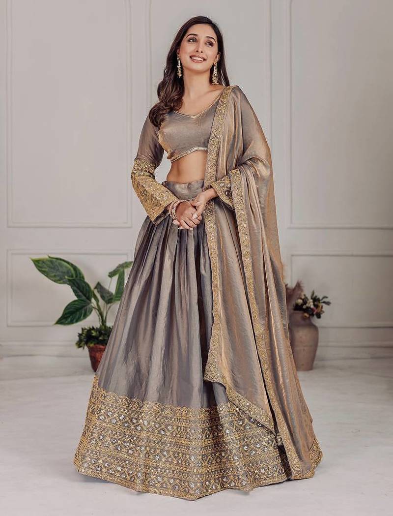Grey & Gold Zari Lehenga Set