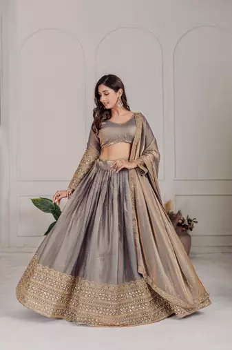 Grey & Gold Zari Lehenga Set