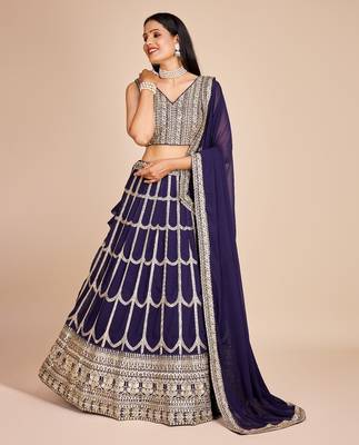 Navy Blue Heavy Embroidered Lehenga 1