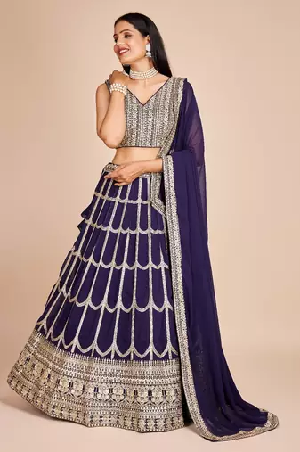 Navy Blue Heavy Embroidered Lehenga