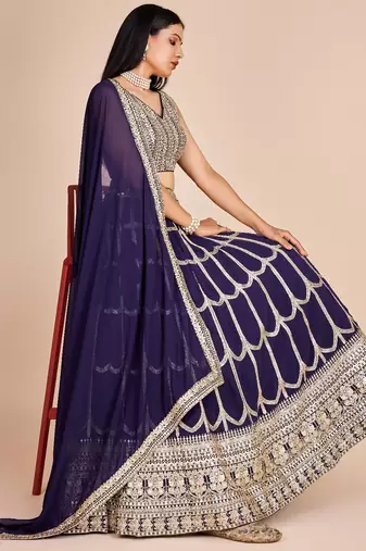 Navy Blue Heavy Embroidered Lehenga