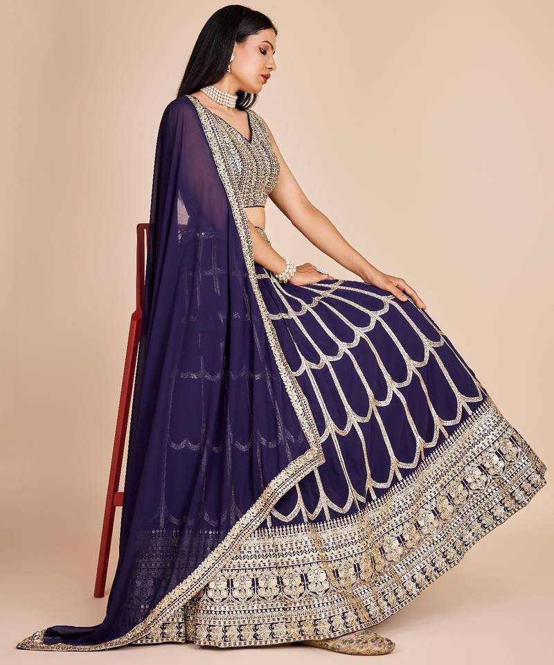 Navy Blue Heavy Embroidered Lehenga