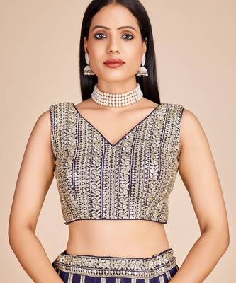 Navy Blue Heavy Embroidered Lehenga 3