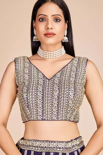 Navy Blue Heavy Embroidered Lehenga