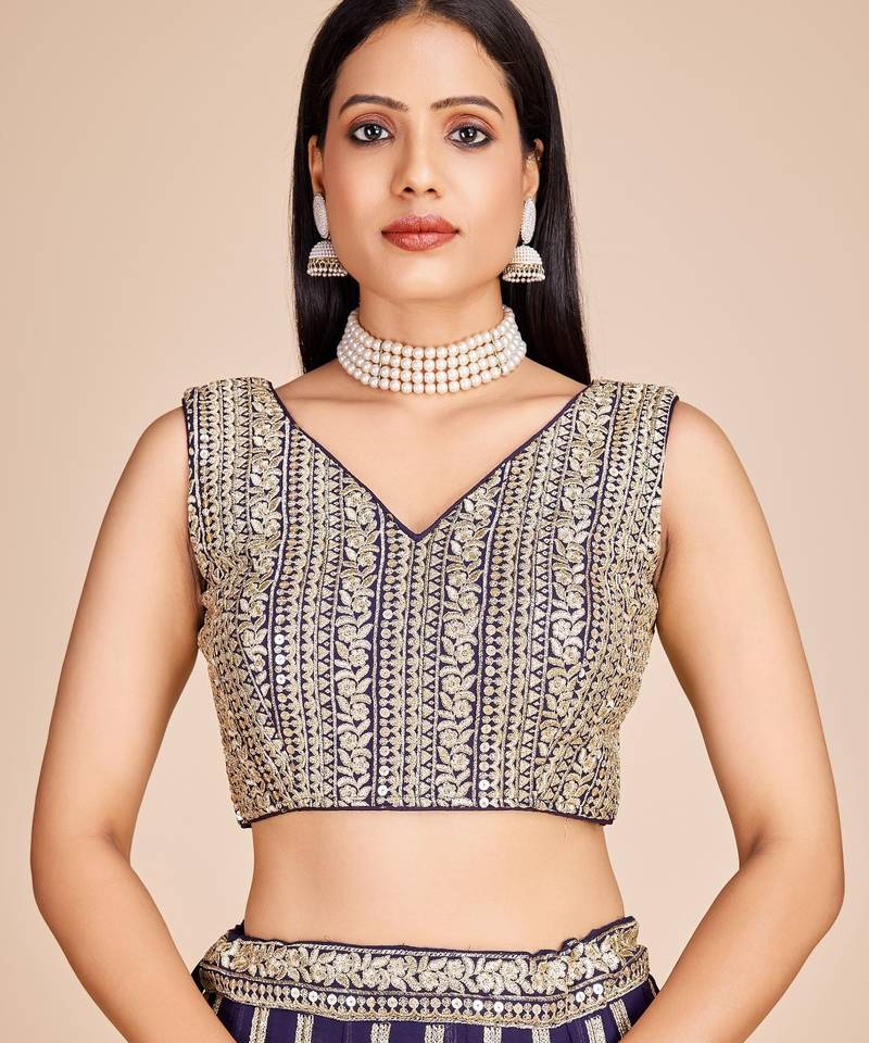 Navy Blue Heavy Embroidered Lehenga