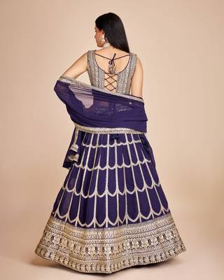 Navy Blue Heavy Embroidered Lehenga 4