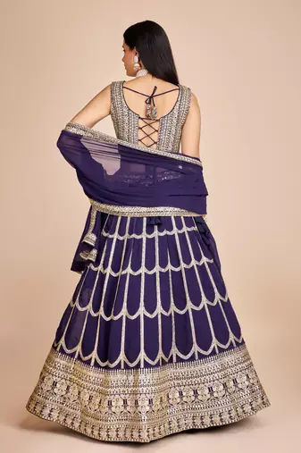 Navy Blue Heavy Embroidered Lehenga