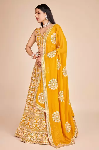 Yellow Embroidered Lehenga Choli with Dupatta