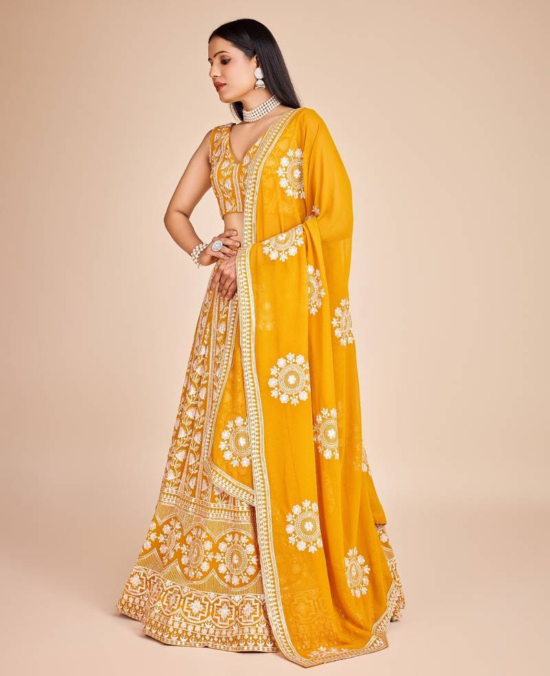 Yellow Embroidered Lehenga Choli with Dupatta