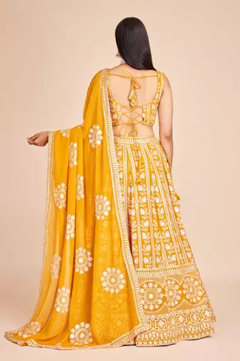 Yellow Embroidered Lehenga Choli with Dupatta