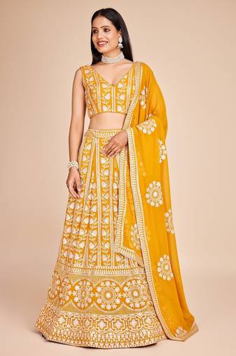 Yellow Embroidered Lehenga Choli with Dupatta